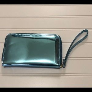New Adrienne Vittadini Blue Metallic Clutch